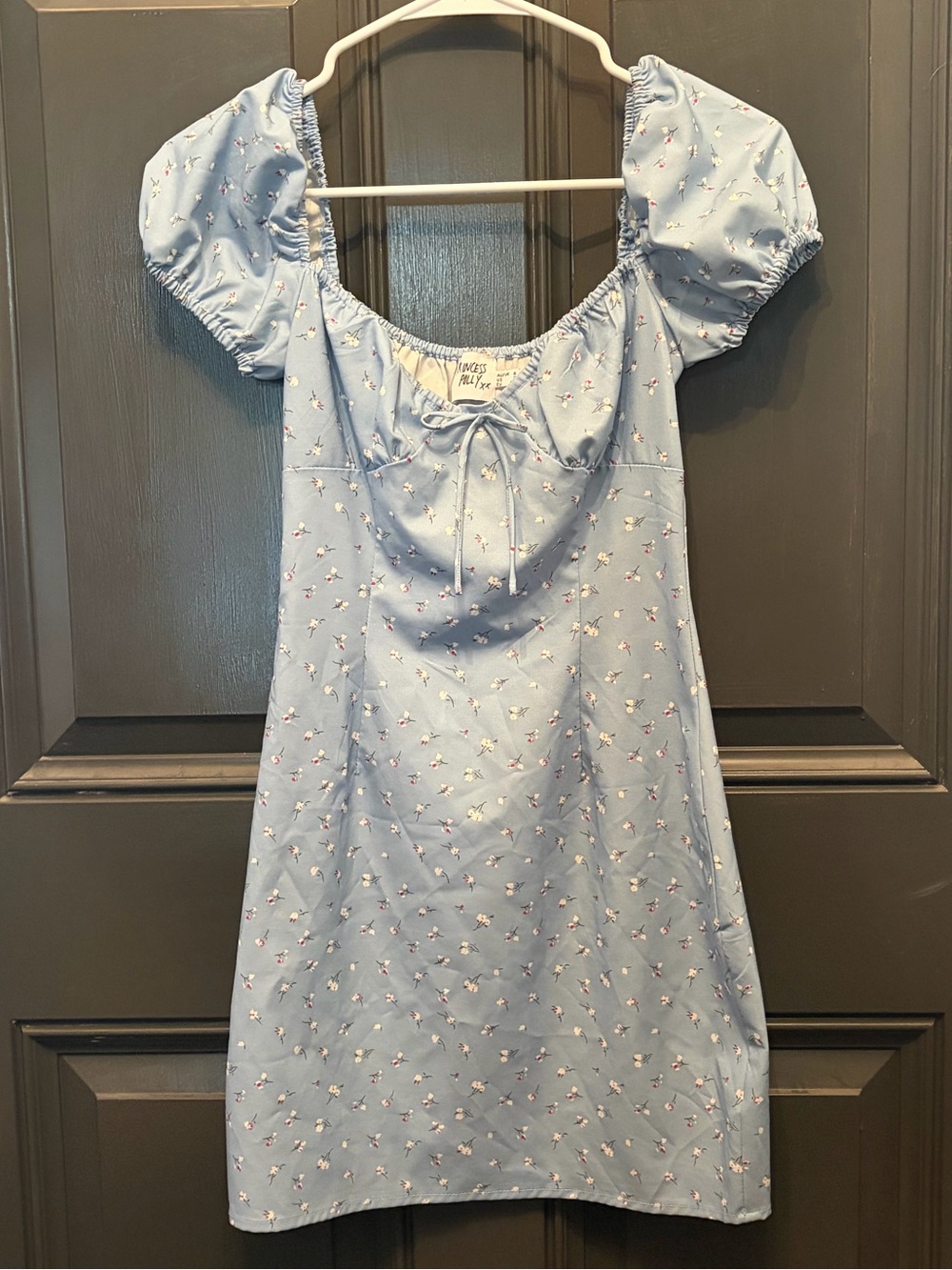 Princess Polly -  Light Blue Floral Tie-Neck Mini Dress - Size 2
